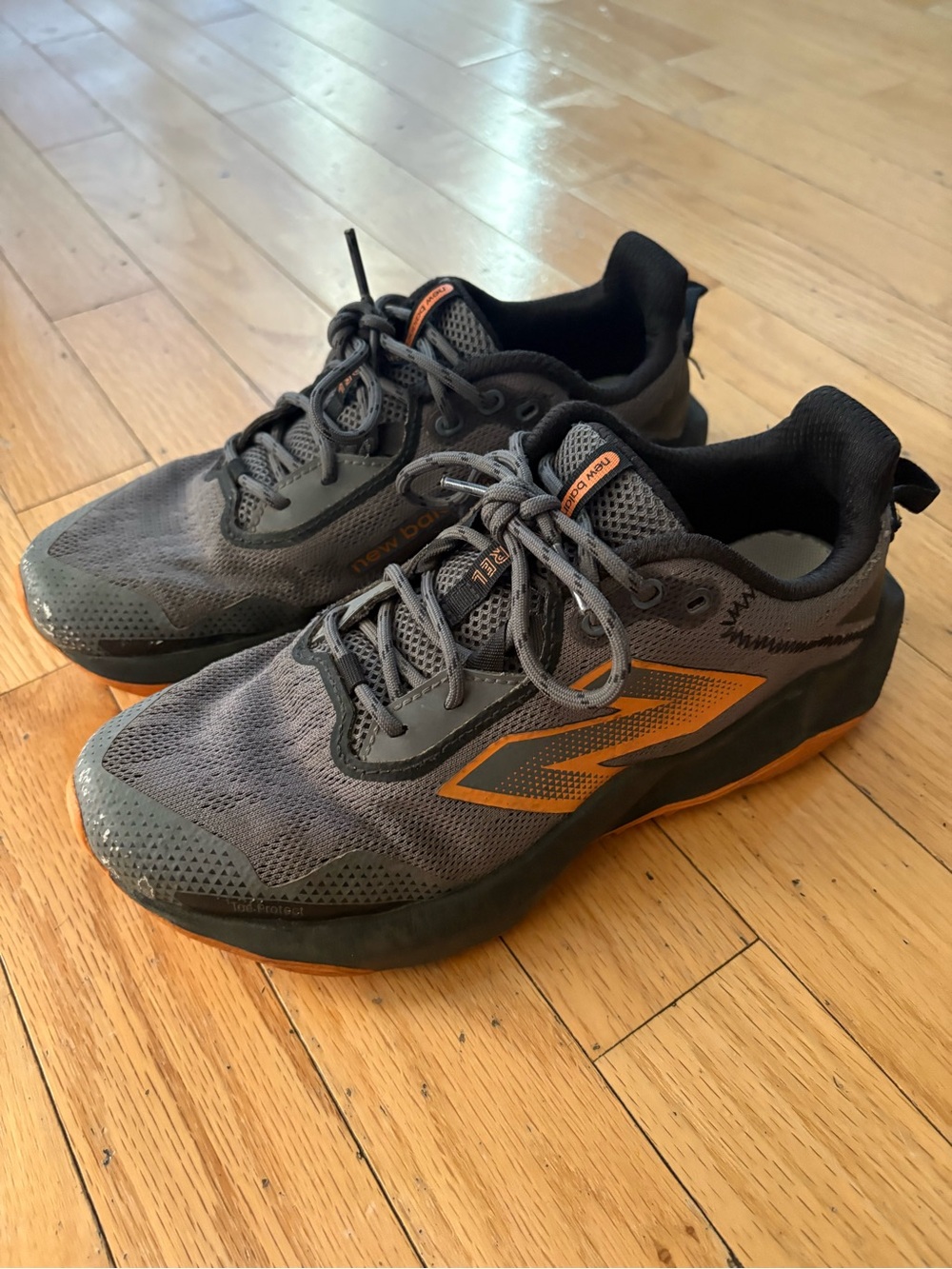 Youth New Balance Athletic Running Shoes - Gray with Orange Accents 5US